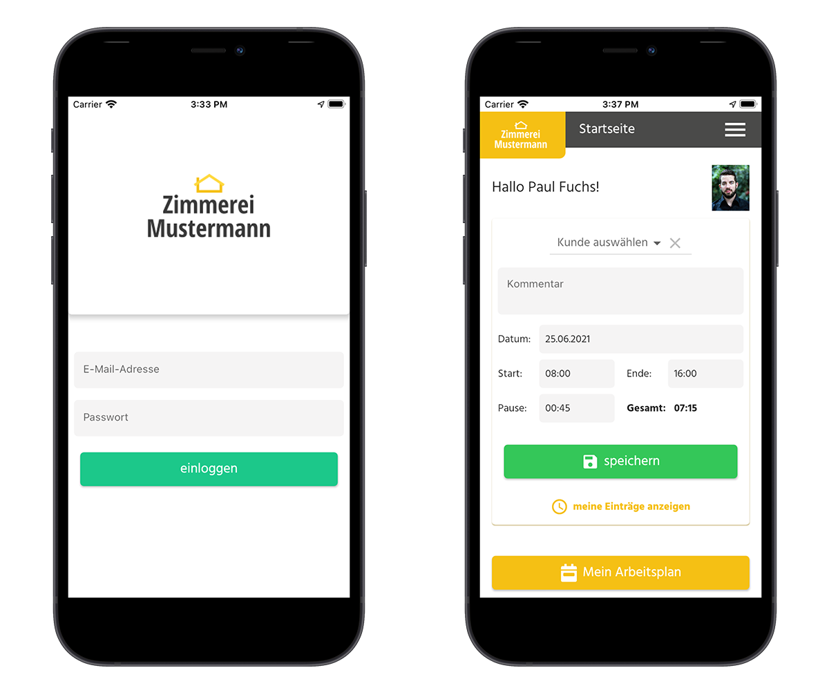 Beispiel-App eigene Firmen-App fürs Handwerk