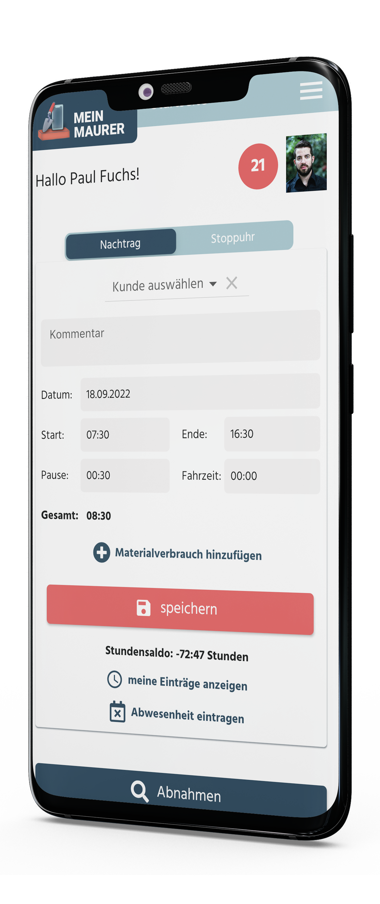 Maurer-App, Zeiterfassung fürs Handwerk